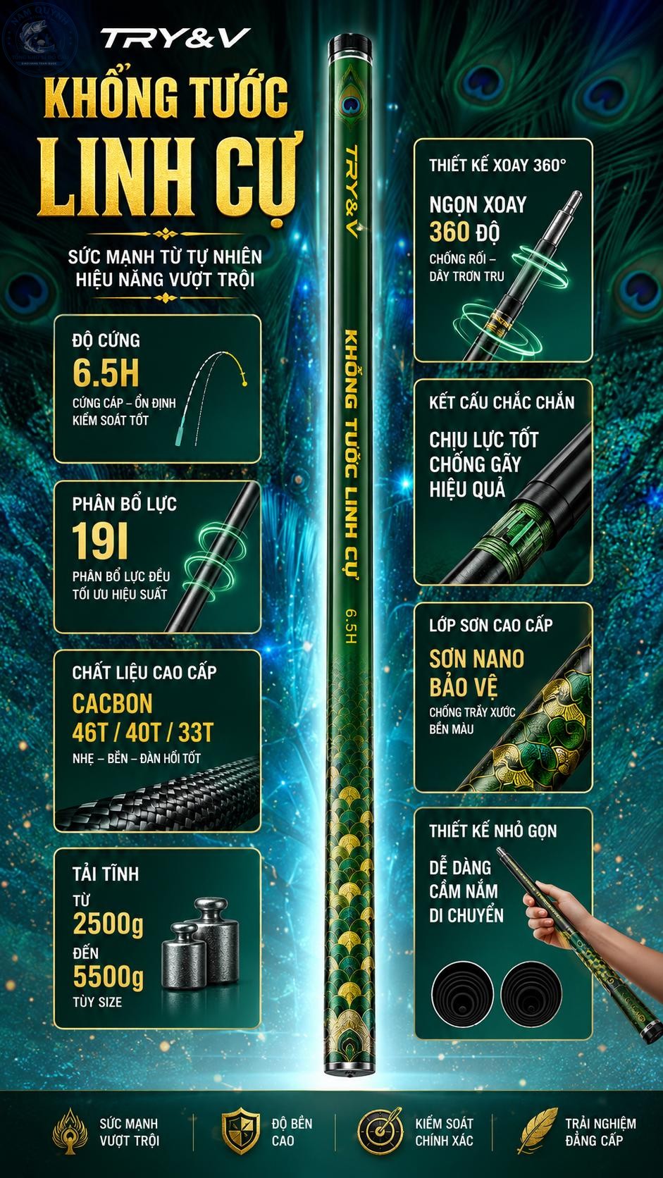 Cần Câu Tay Săn Hàng Khổng Tước Linh Cự Thương Hiệu ChuangWei-TRY&V CC27 Cần Câu Tay Săn Hàng Khổng Tước Linh Cự Thương Hiệu ChuangWei-TRY&V CC27