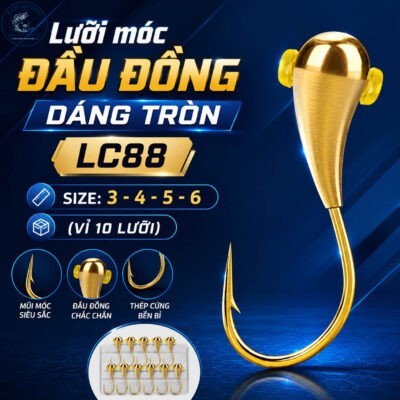 VỈ 10 LƯỠI MÓC ĐẦU ĐỒNG DÁNG TRÒN-LC88