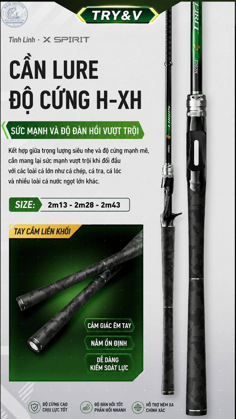 Cần Câu Lure Chuangwei TRY&V Chính Hãng Khoen Fuji H-XH Đứng-Ngang-CC33
