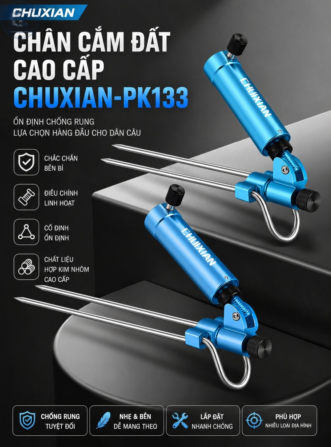 Chân cắm đất gắn cần câu đài cao cấp Chuixian-PK133 Chân cắm đất gắn cần câu đài cao cấp Chuixian-PK133