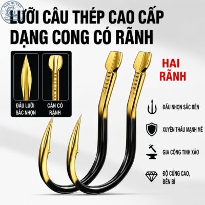 Vỉ 15 Lưỡi Câu Thép Iseni Vàng Đen (Dáng Mới) – LC86