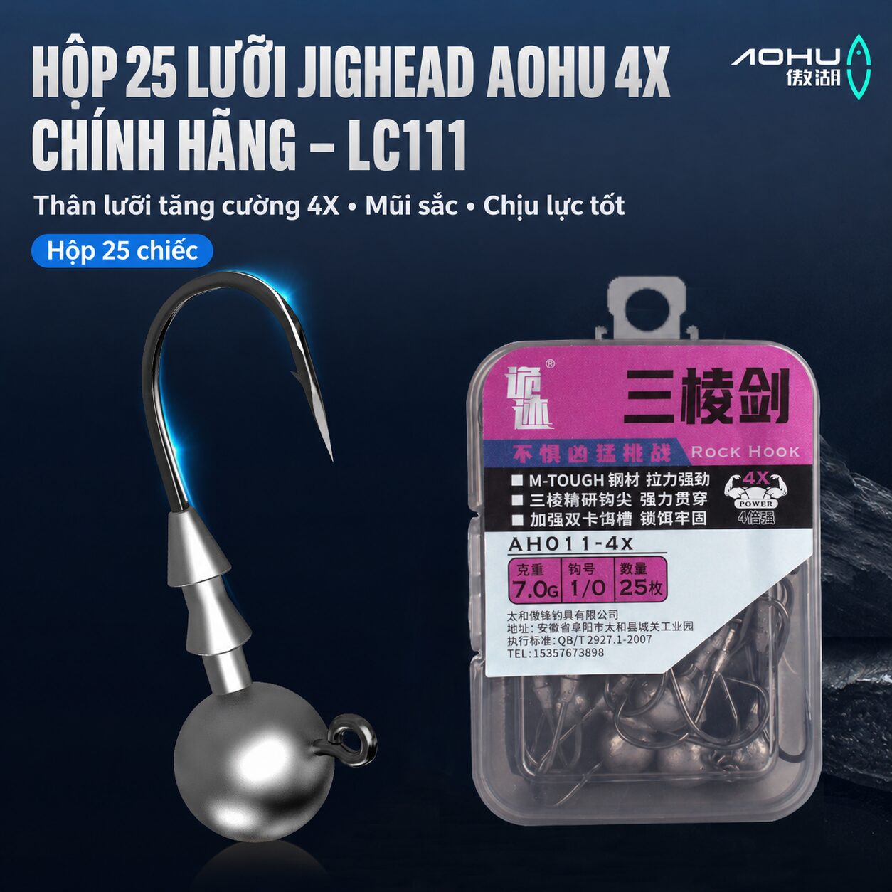 HỘP 25 LƯỠI JIGHEAD CHÍNH HÃNG AOHU 4X – LC111