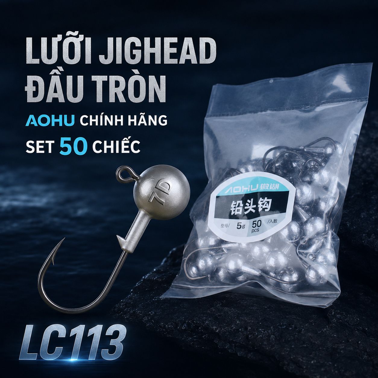 SET 50 CHIẾC LƯỠI JIGHEAD ĐẦU TRÒN AOHU CHÍNH HÃNG – LC113