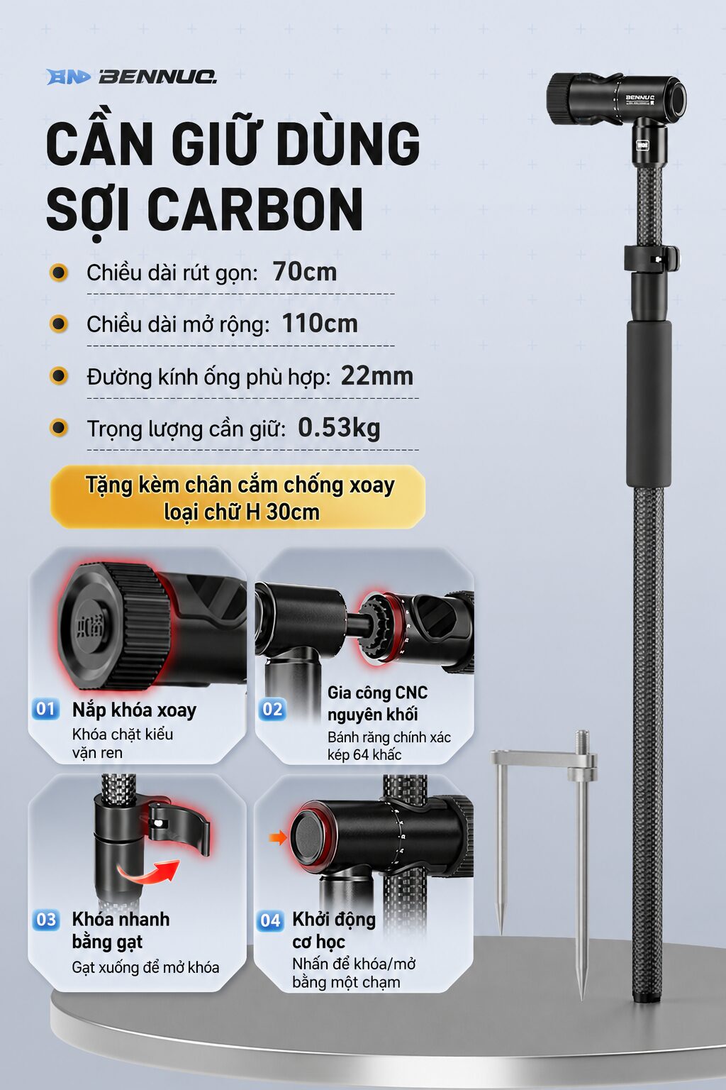 Cán dưới ô câu Chính Hãng Bennuo PK193 - ảnh 6
