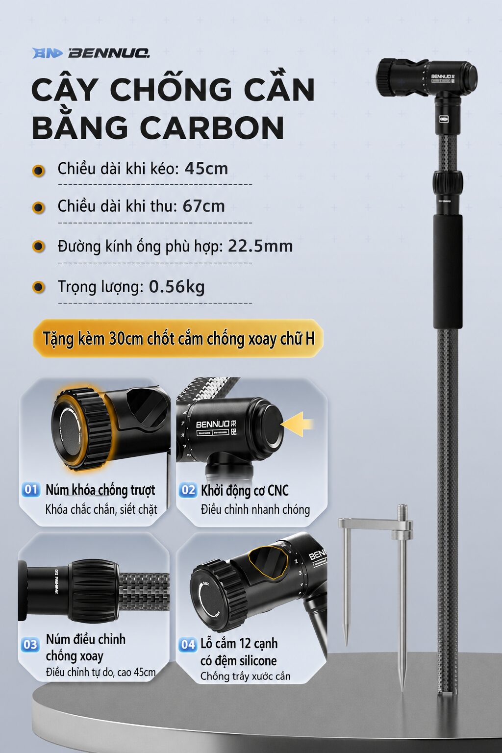 Cán dưới ô câu Chính Hãng Bennuo PK193 - ảnh 8