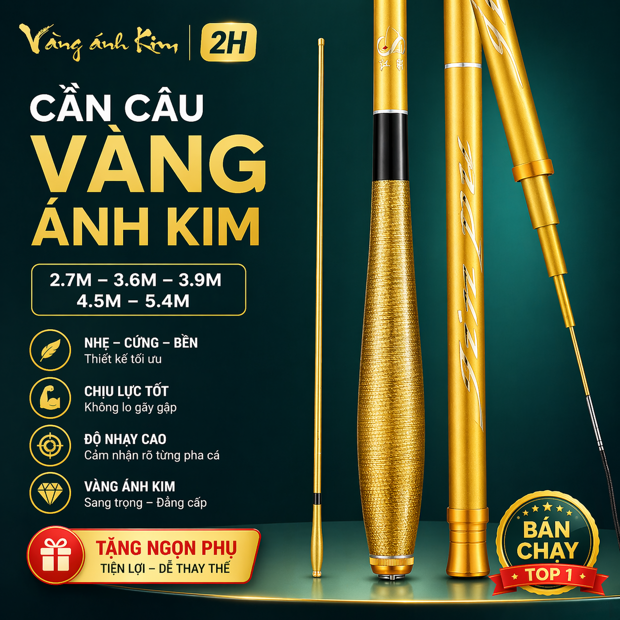 Cần Câu Tay Vàng Ánh Kim 2H 2m7 F1-CT37