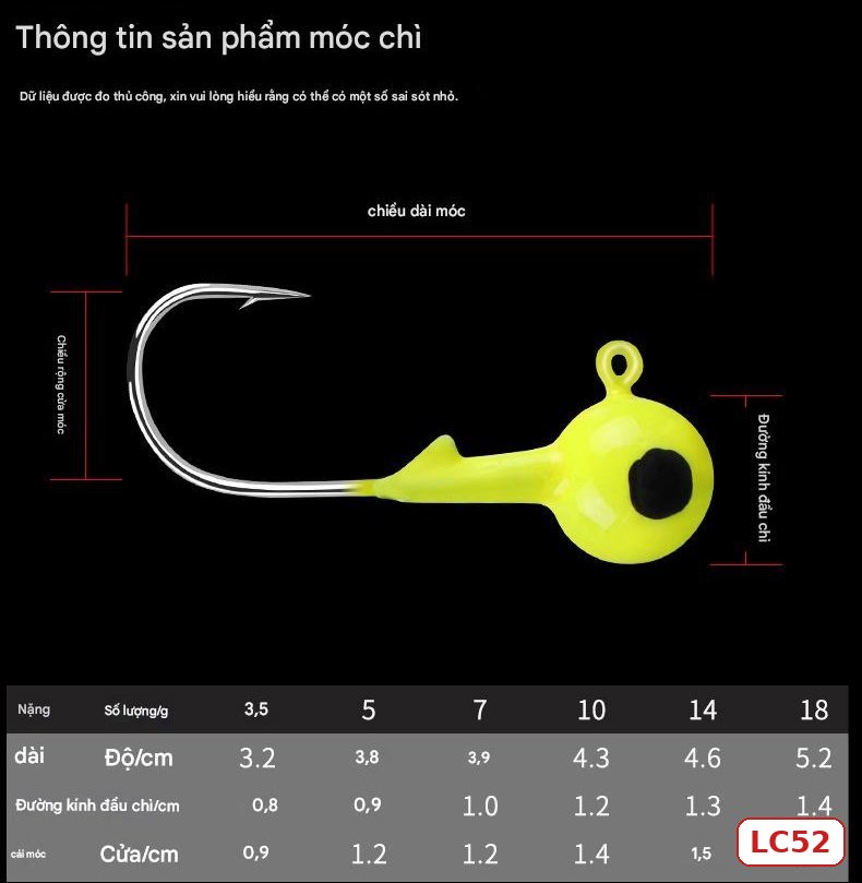 Lưỡi Jighead mắt tròn màu 3,5g LC52 Lưỡi Jighead mắt tròn màu 3,5g LC52