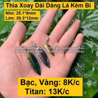 Thìa xoay dài dáng lá kèm bi bạc-vàng-titan – LC47